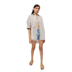 Urban Outfitters Bryce Longline Button-Down Shirt Airy Seersucker Striped Tunic